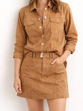 Seven Wonders Monah Suede Jacket & Mini Skirt Set – Ochre Brown, Size Medium NWT